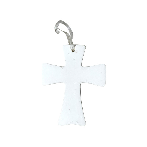 Ceramic Cross Ornament With Quote, Ribbon Christian Gift Home Decor Wall Hanging - Picture 3 of 5